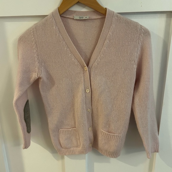 Prada pink cashmere elbow Patch cardigan - Picture 1 of 6